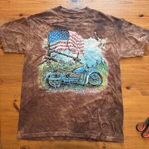 The Mountain Flag Motorcycle Harley Eagle Americana Tie Dye Shirt L